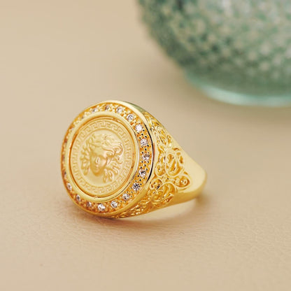Chevalière ronde médusa massif , Or 18K - PARADOXE