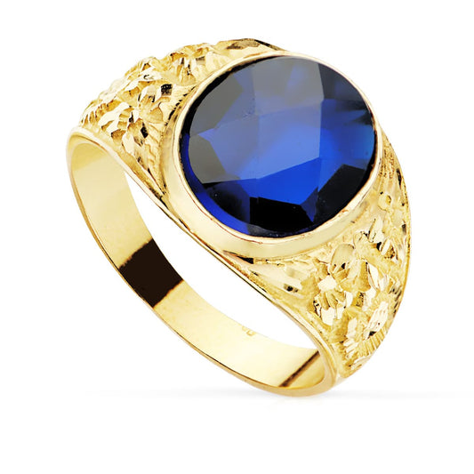 Chevalière ronde oxyde bleu ,Or 18K - PARADOXE