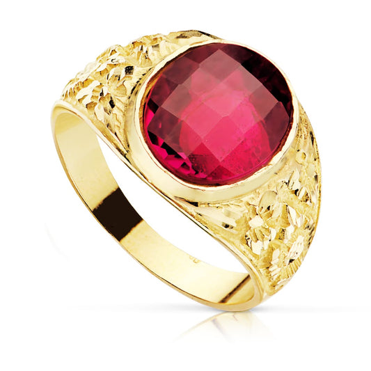 Chevalière ronde oxyde rouge ,Or 18K - PARADOXE