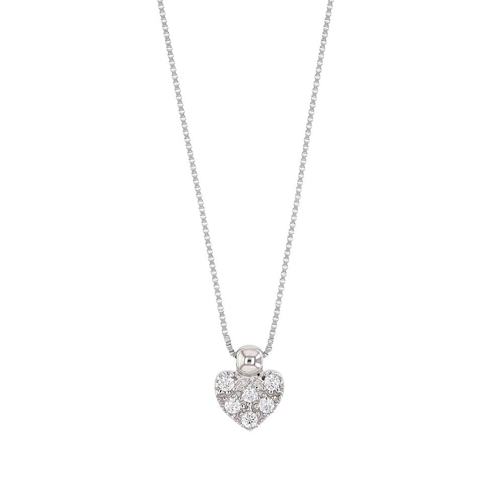 Collier coeur oxyde de zirconium , Or blanc 9K - PARADOXE