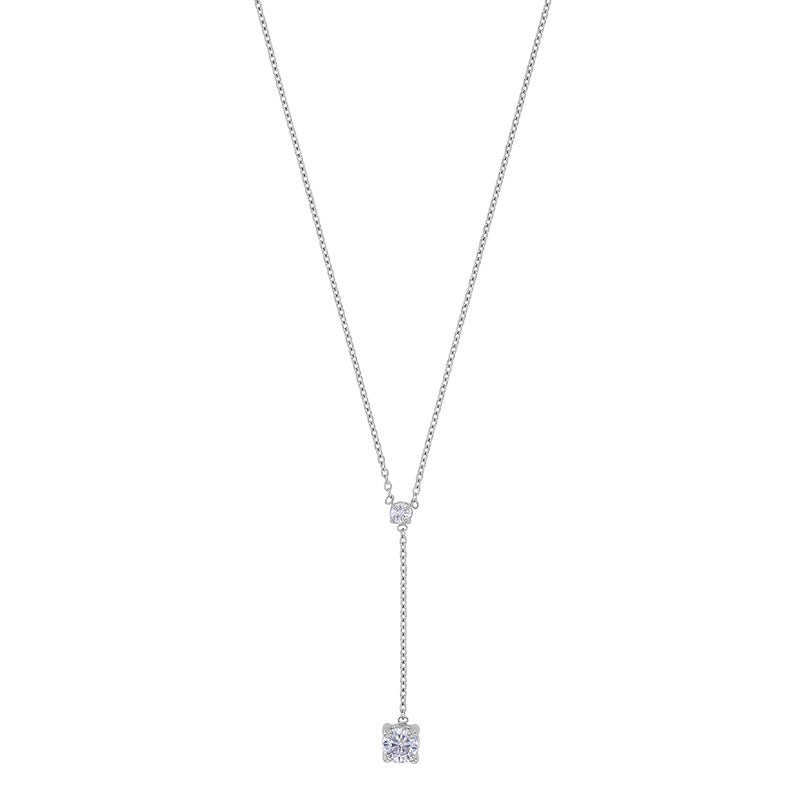 Collier lasso deux oxydes serti , Argent 925 Platiné - PARADOXE