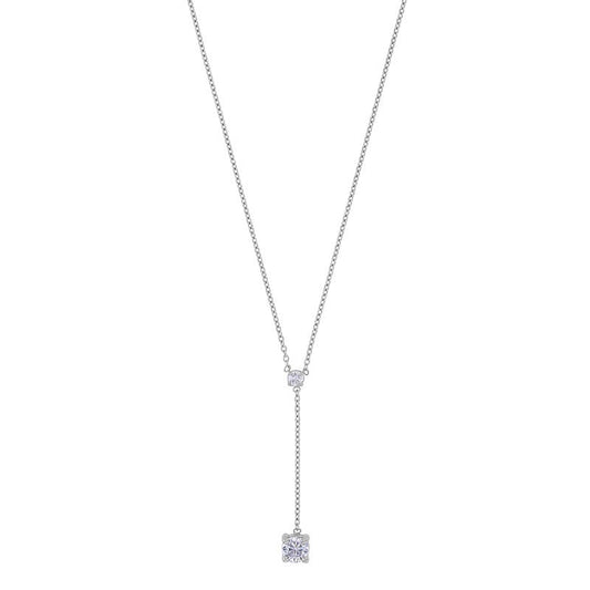 Collier lasso deux oxydes serti , Argent 925 Platiné - PARADOXE