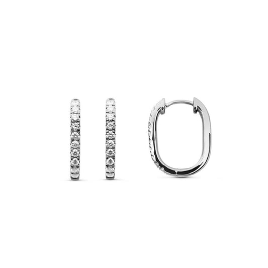Créoles allongées serties diamants synthétiques 0,25ct GVS, Or Blanc 18K - PARADOXE