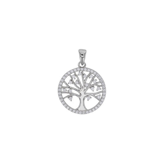 Pendentif Arbre de vie empierré orné zirconium , Argent 925 Rhodié - PARADOXE