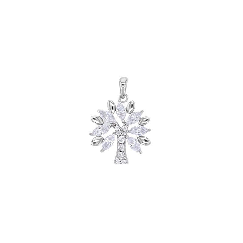 Pendentif arbre de vie zirconium marquise et ronde, argent 925 Rhodié - PARADOXE