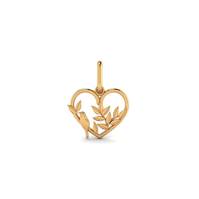 Pendentif coeur orné de feuille , Or 18K - PARADOXE