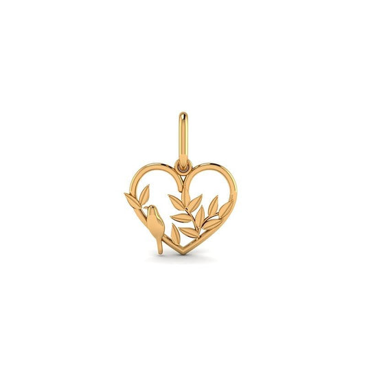 Pendentif coeur orné de feuille , Or 18K - PARADOXE