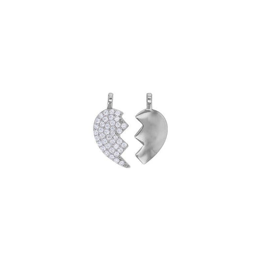 Pendentif coeur sécable lisse et pavé zirconium, Argent 925 - PARADOXE
