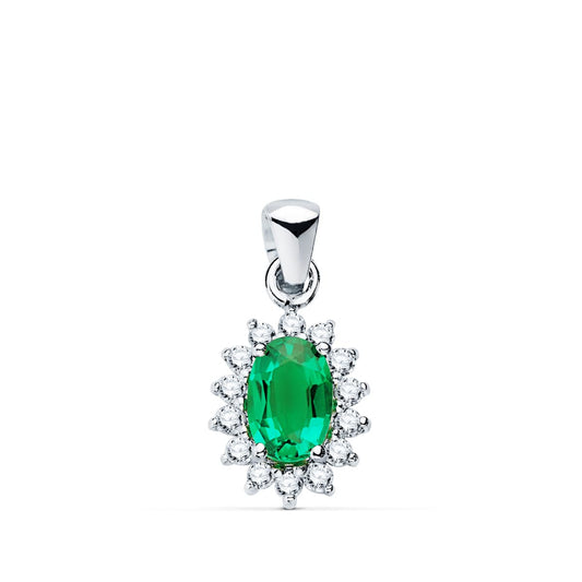 Pendentif émeraude & diamants , Or blanc 18K - PARADOXE