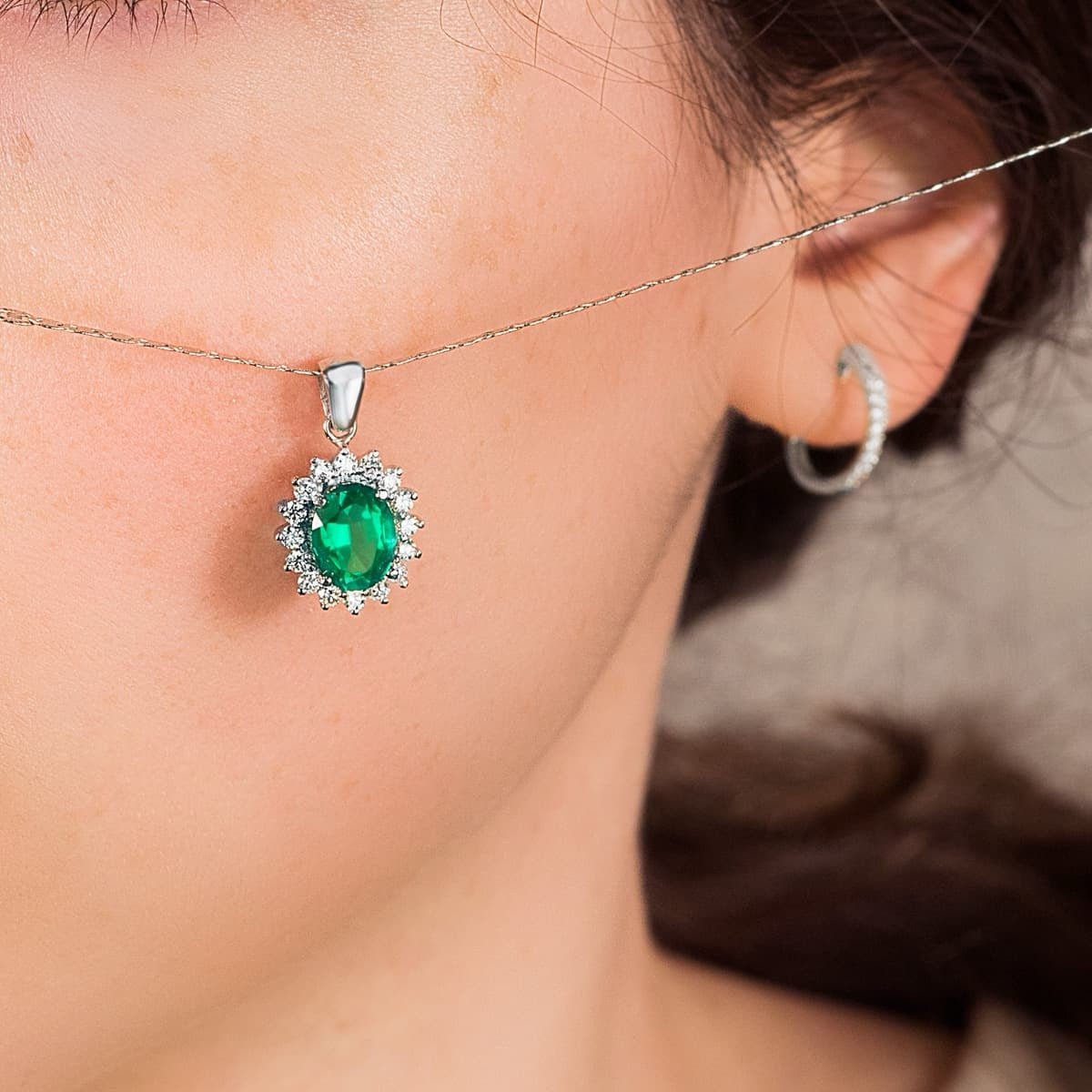 Pendentif émeraude & diamants , Or blanc 18K - PARADOXE