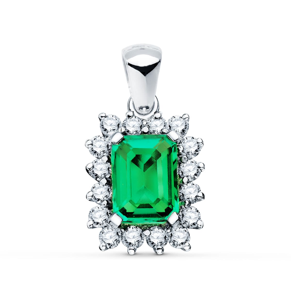 Pendentif émeraude & diamants , Or blanc 18K - PARADOXE