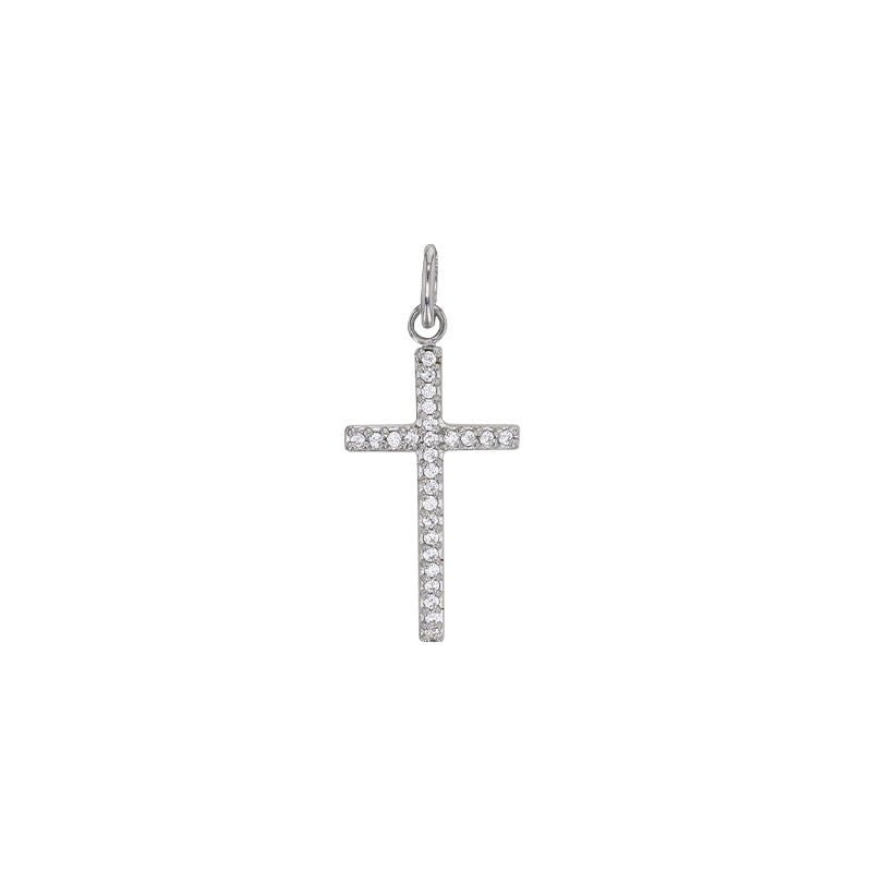 Pendentif grande croix ornée de zirconium , Argent 925 rhodié. - PARADOXE