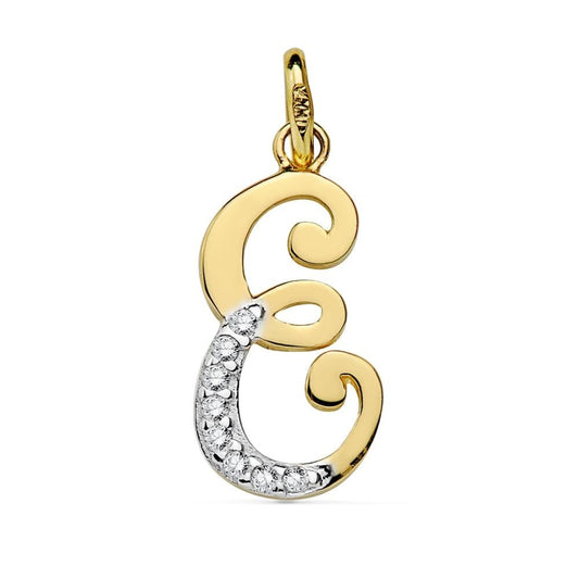 Pendentif lettre E zirconium , Or 18K - PARADOXE