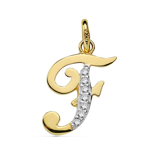 Pendentif lettre F zirconium , Or 18K - PARADOXE