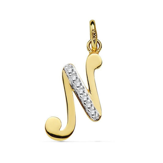 Pendentif lettre N zirconium , Or 18K - PARADOXE