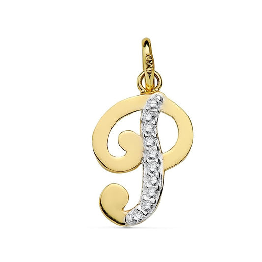 Pendentif lettre P zirconium , Or 18K - PARADOXE
