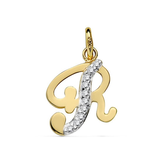 Pendentif lettre R zirconium , Or 18K - PARADOXE