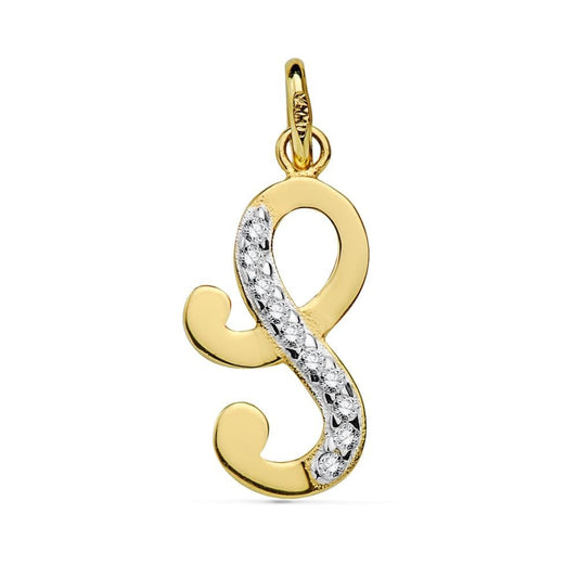 Pendentif lettre S zirconium , Or 18K - PARADOXE