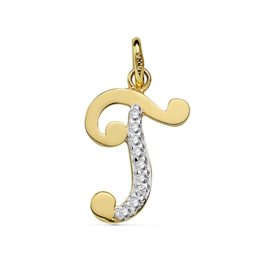Pendentif lettre T zirconium , Or 18K - PARADOXE