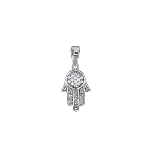 Pendentif Main de Fatma ornée zirconium, Argent 925 Rhodié - PARADOXE