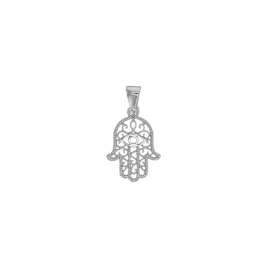 Pendentif main de Fatma perlée avec oeil, Argent 925 Platiné - PARADOXE