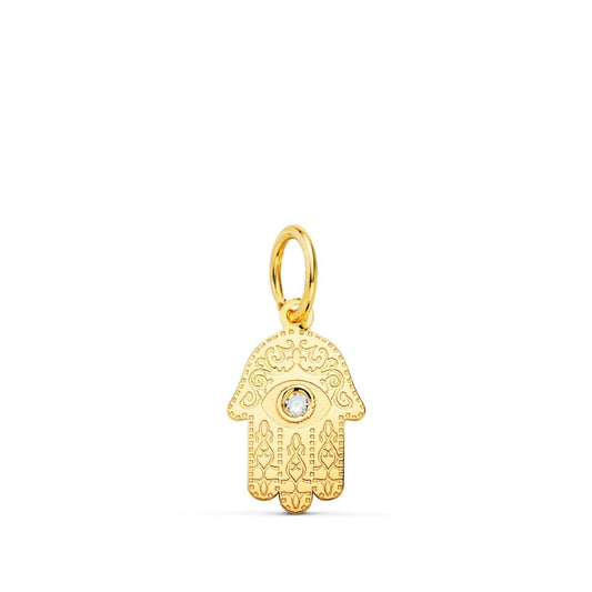 Pendentif main de fatma serti d'un zirconium , Or 18k - PARADOXE