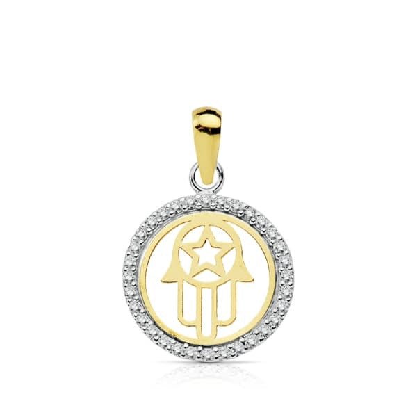 Pendentif main de fatma zirconium , Or bicolore 18k - PARADOXE
