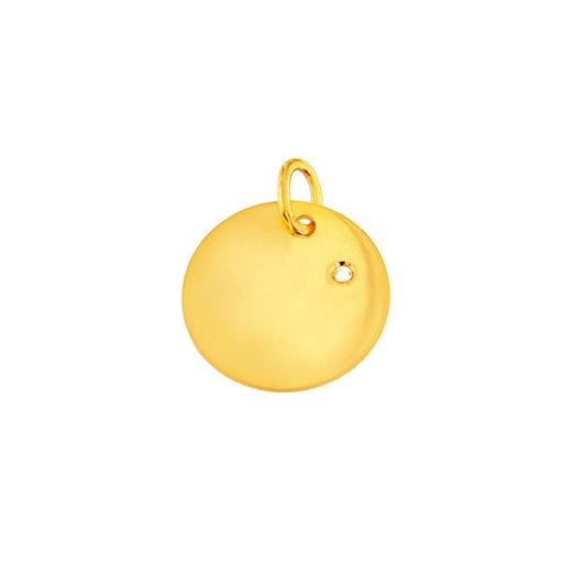 Pendentif Médaille ronde ornée d'un diamant 0,011ct HSI, Or 18K - PARADOXE