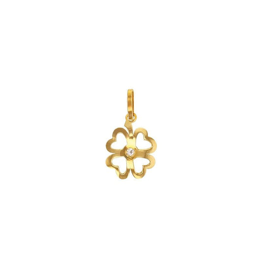 Pendentif trèfle ajouré 4 coeurs orné d'un zirconium, Or 18k - PARADOXE