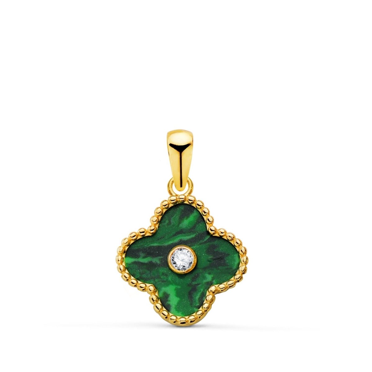 Pendentif trèfles malachite avec zirconium , Or 18k - PARADOXE