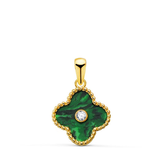 Pendentif trèfles malachite avec zirconium , Or 18k - PARADOXE