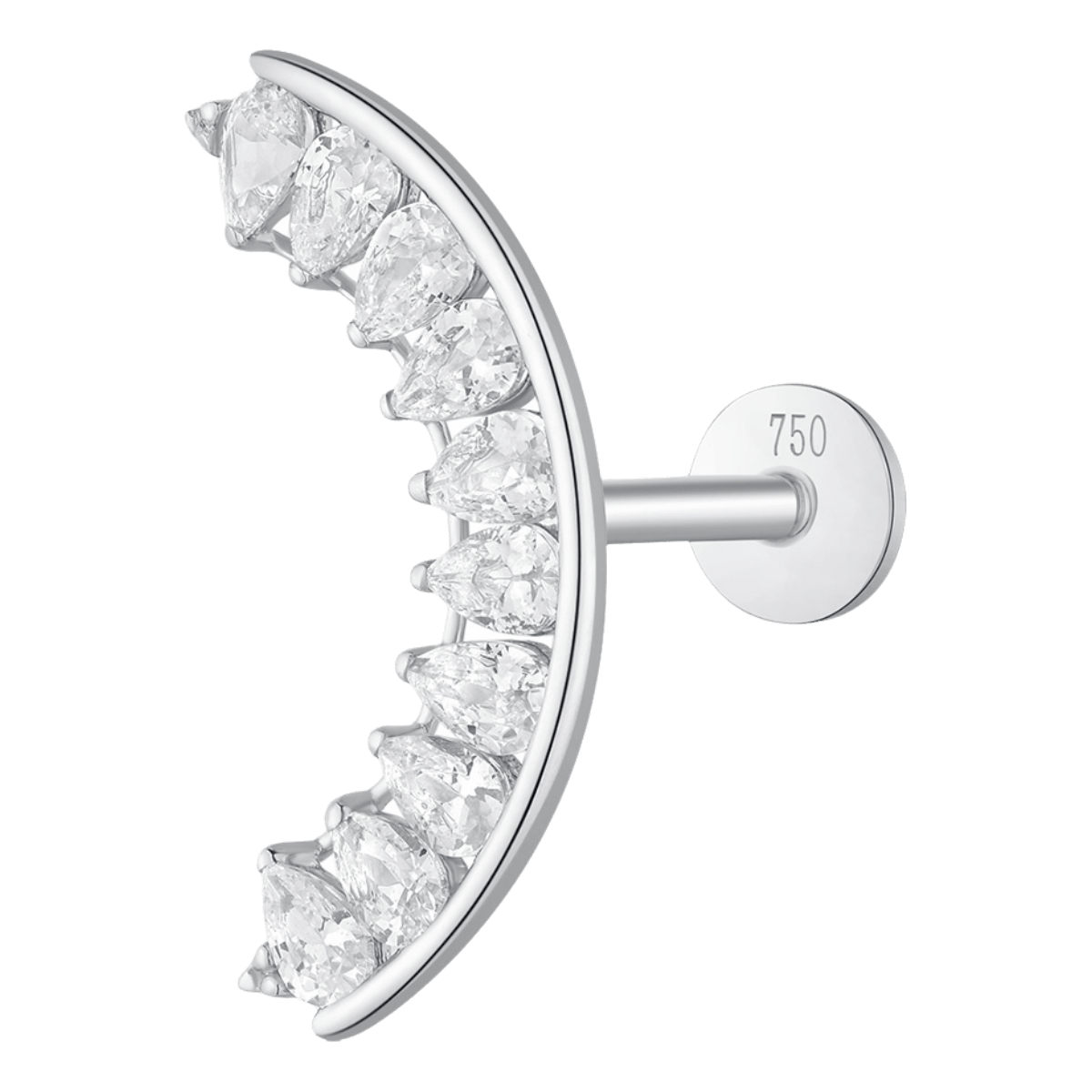 Piercing 10 zircon courbé , OR BLANC 18K - PARADOXE