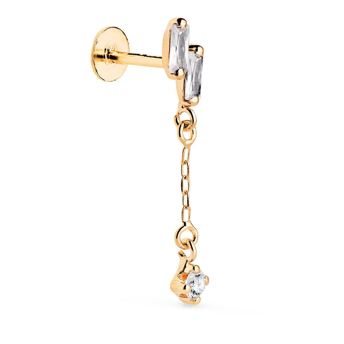 Piercing 2 zirconium baguette pendant , Or 18k - PARADOXE