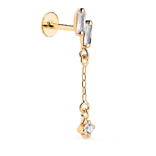 Piercing 2 zirconium baguette pendant , Or 18k - PARADOXE