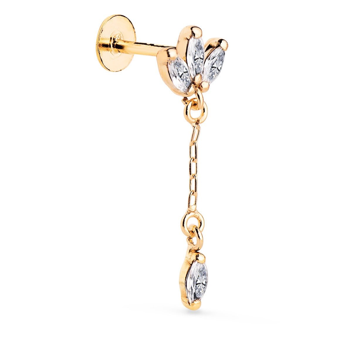 Piercing 3 zircon serti griffe épi pendant long , OR 18K. - PARADOXE