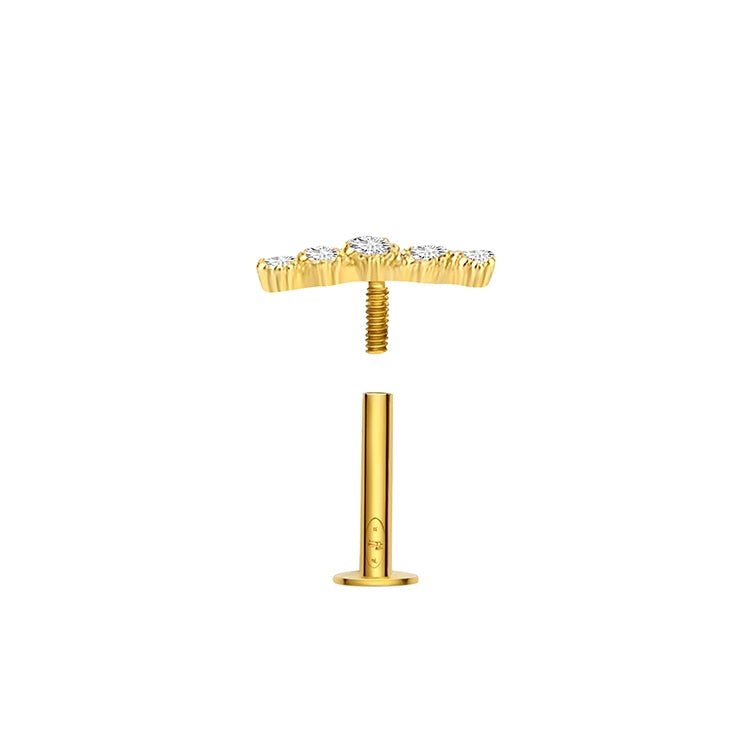Piercing courbé 5 zircon , OR 18K - PARADOXE