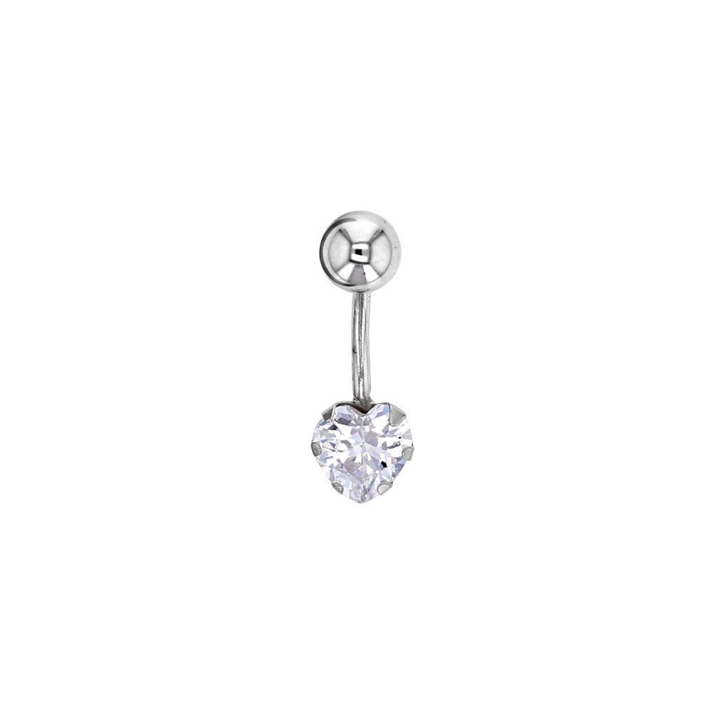 Piercing de nombril coeur et oxyde de zirconium, Or blanc 18K - PARADOXE
