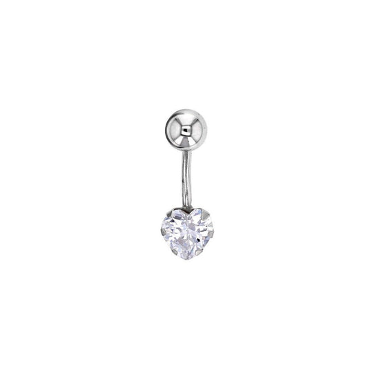 Piercing de nombril coeur et oxyde de zirconium, Or blanc 18K - PARADOXE