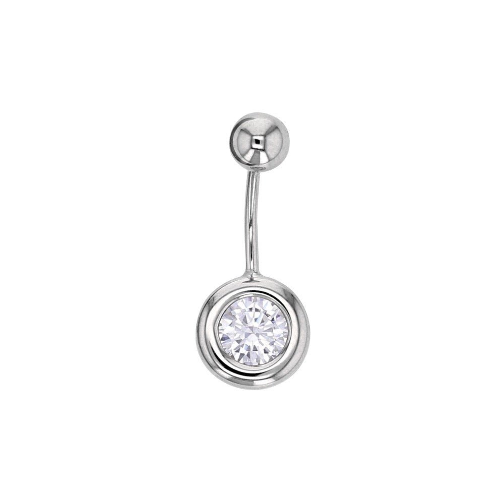 Piercing de nombril oxyde de zirconium serti clos en, Or Blanc 18K - PARADOXE