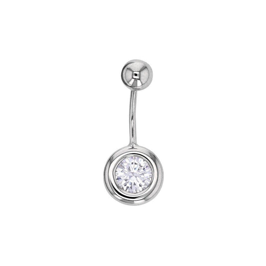 Piercing de nombril oxyde de zirconium serti clos en, Or Blanc 18K - PARADOXE