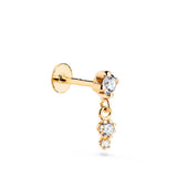 Piercing oreille pendant rond zirconium en or jaune 18 carats