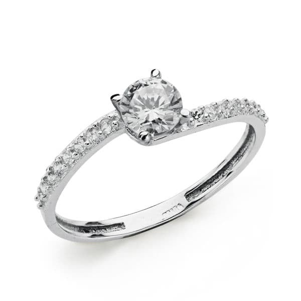 Solitaire alternée zirconium , Or blanc 18K - PARADOXE