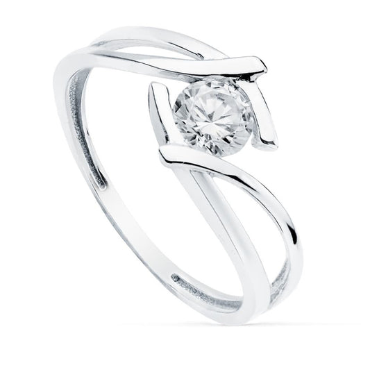 Solitaire épuré zircon , Or blanc 18K - PARADOXE
