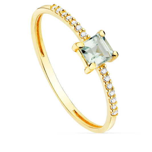 Solitaire OR 18K AVEC 14 DIAMANTS 0070 QTS G - VS2 AIGUE - MARINE 4X4 MM - PARADOXE
