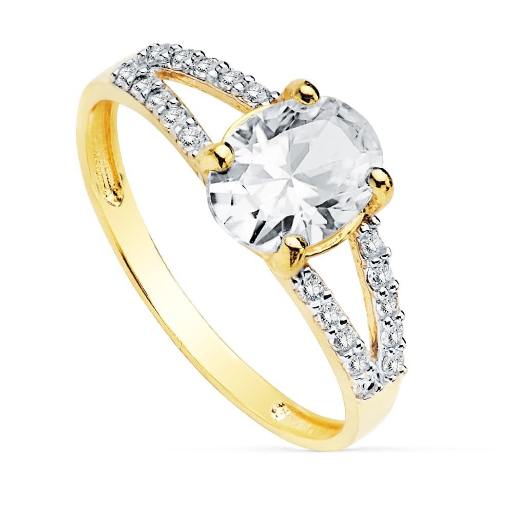 Solitaire pierre ovale zircon bordés zircon , Or 18K - PARADOXE